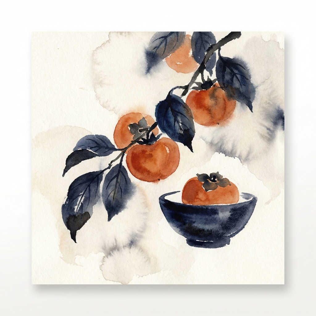 秋「柿と藍鉄」