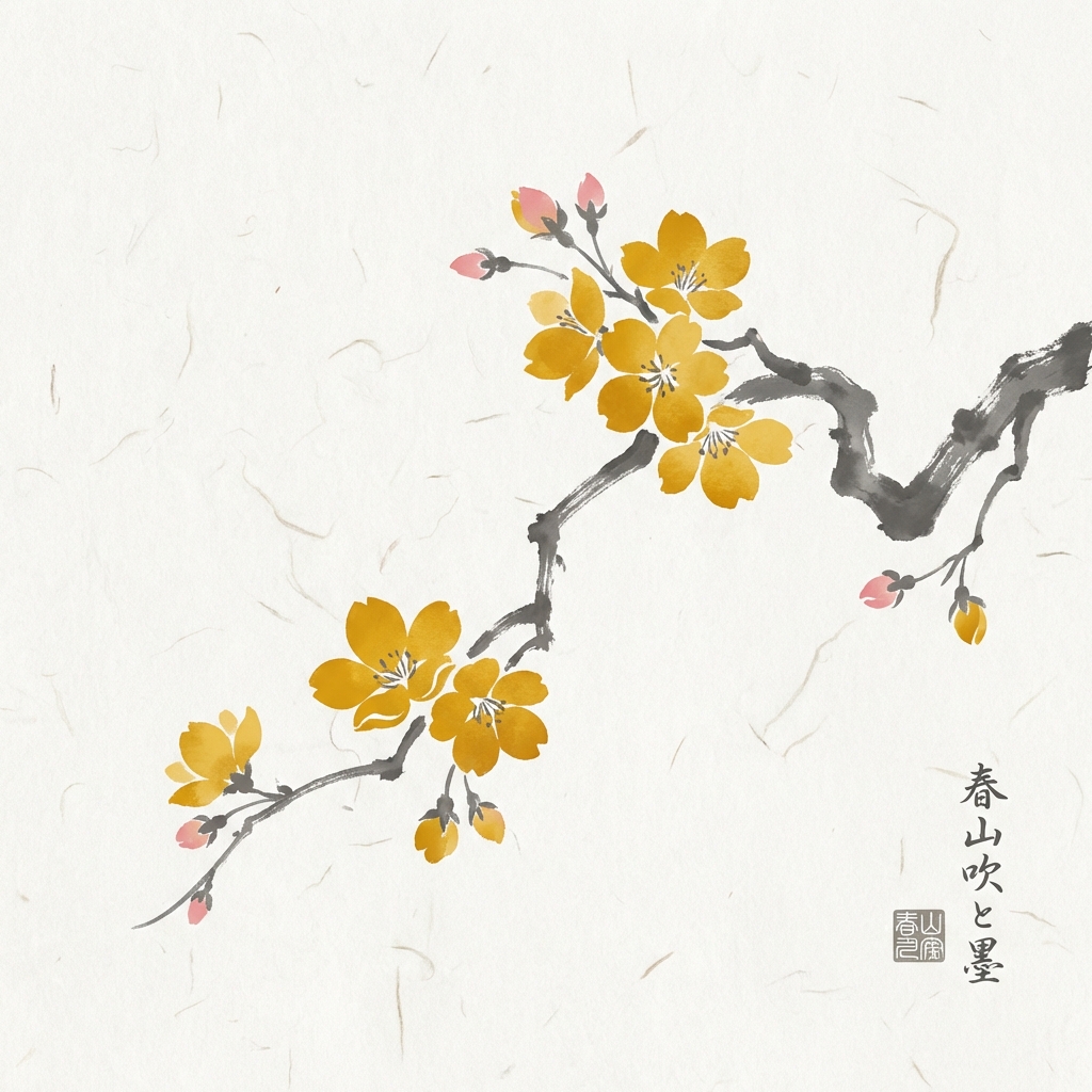 春「山吹と墨」